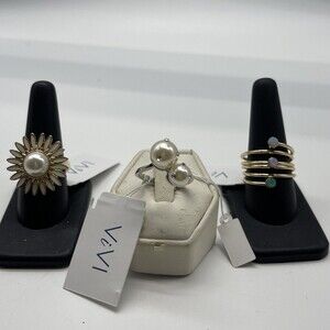 ViVl 3 Ring Mixed Bundle Lot Gold Silver Crystal New With Tags Sz 8
